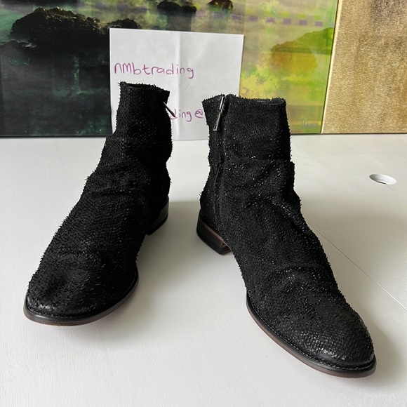 ??John Varvatos handmade in Italy cutout black leather 14M black Chelsea boot?? main image 15